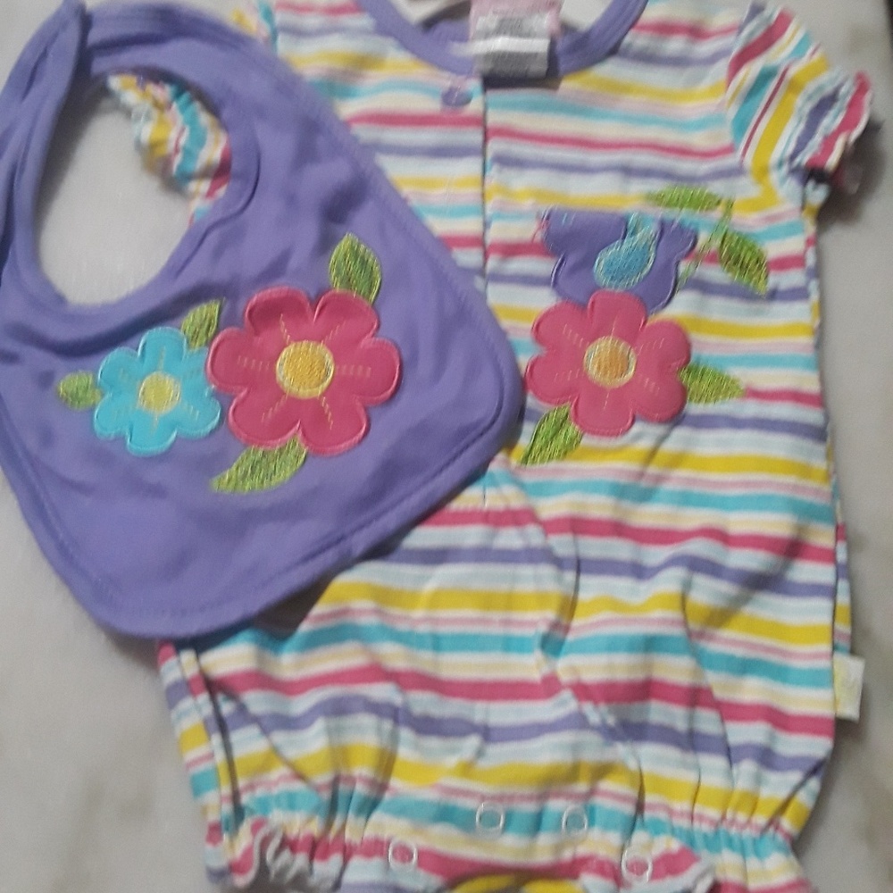 Duck Duck Goose Girl Striped Bib Bodysuit New
